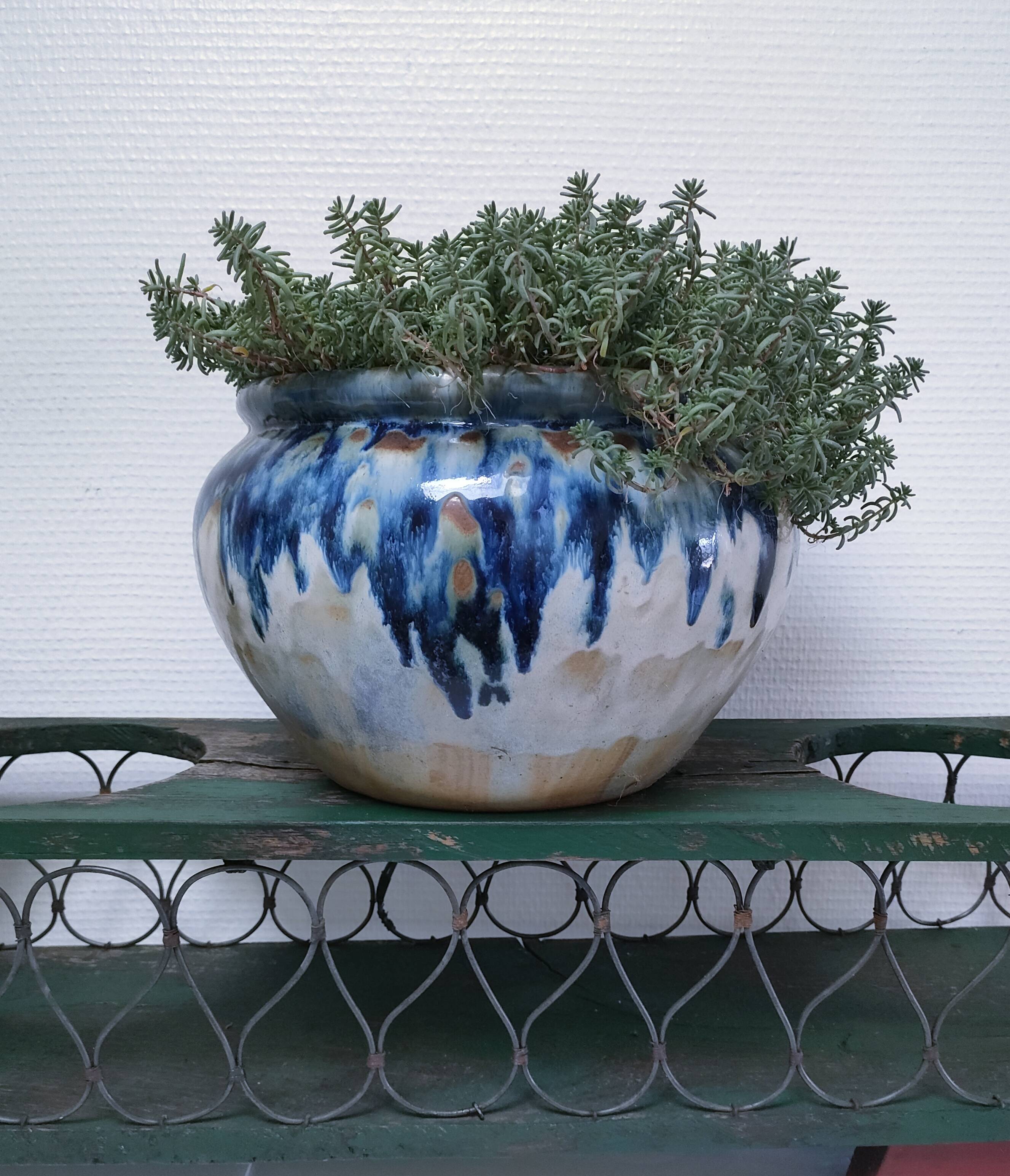 Vintage patinated wood and metal planter