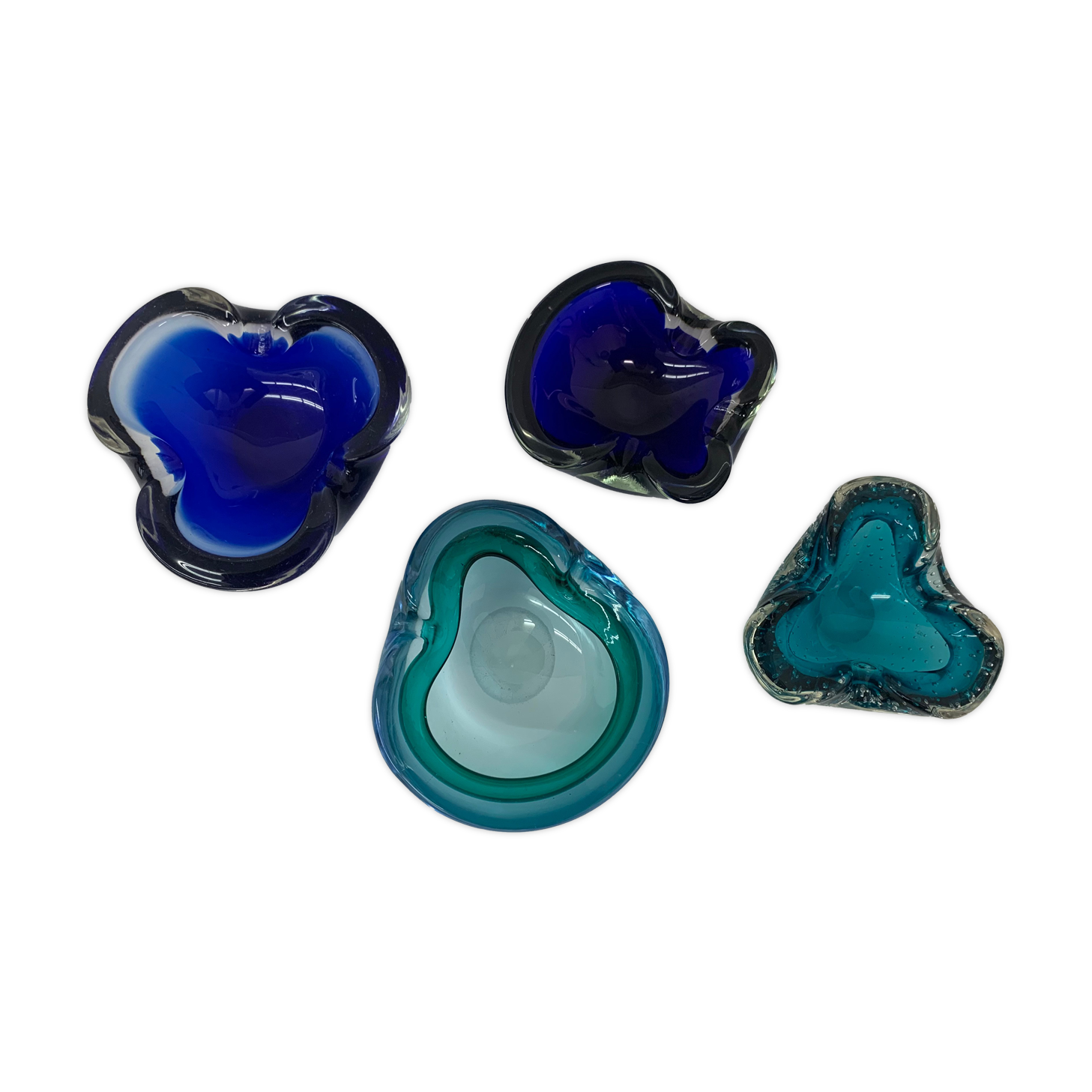 Mid century design set of 4 blue murano glass bowls , 1970's