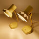 Pair of vintage 50s bedside table lamps, white yellow, laitonon, opaline