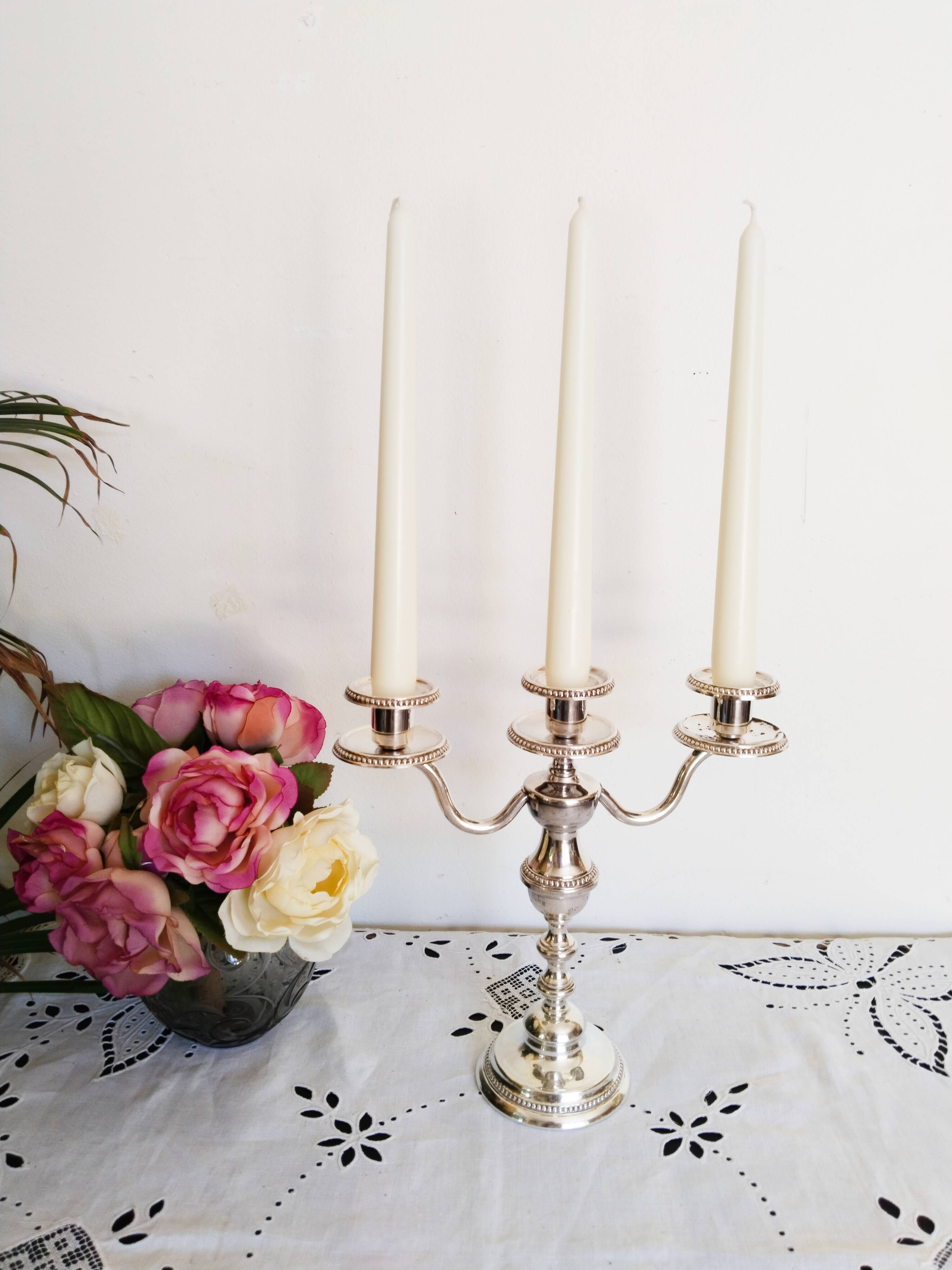 3-branched candle holder in silver metal