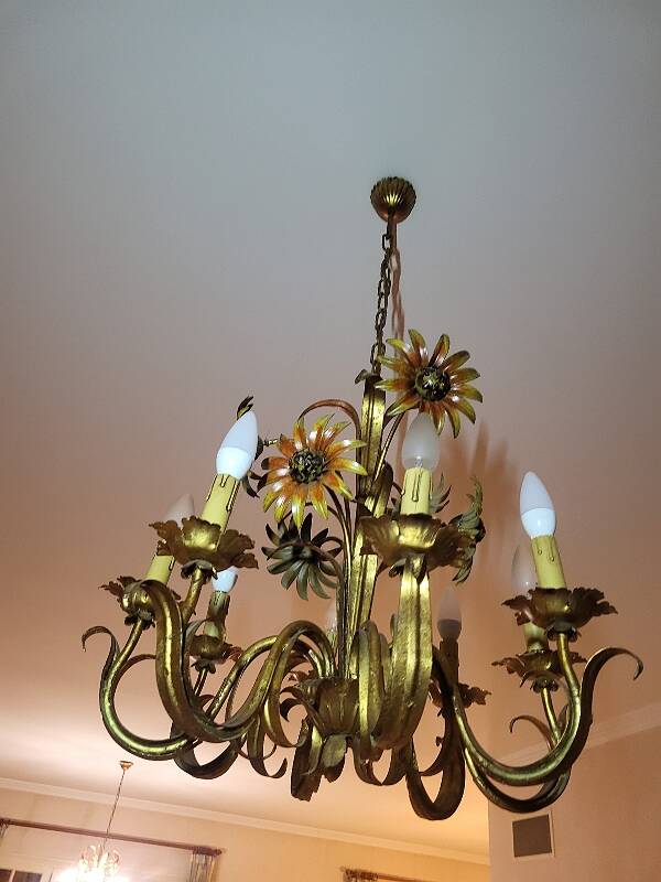 Set of painted metal chandeliers with flower decor
