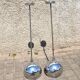 Set of 2 design ball lamps in chromed metal industrial pendant lights 1970