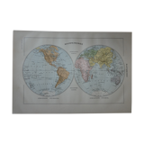 World map, planisphere, dating from 1905