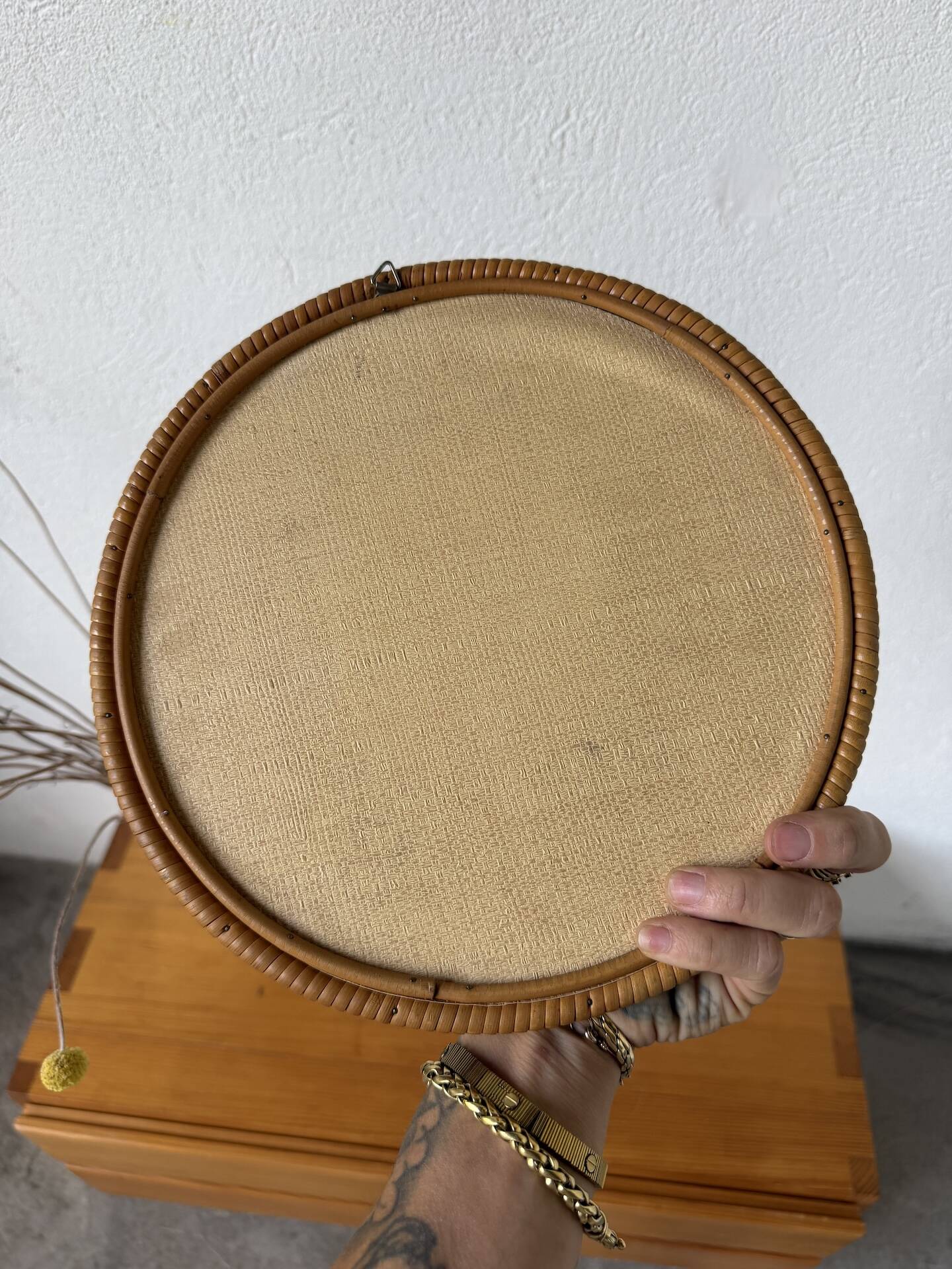 Woven wicker round mirror 1960