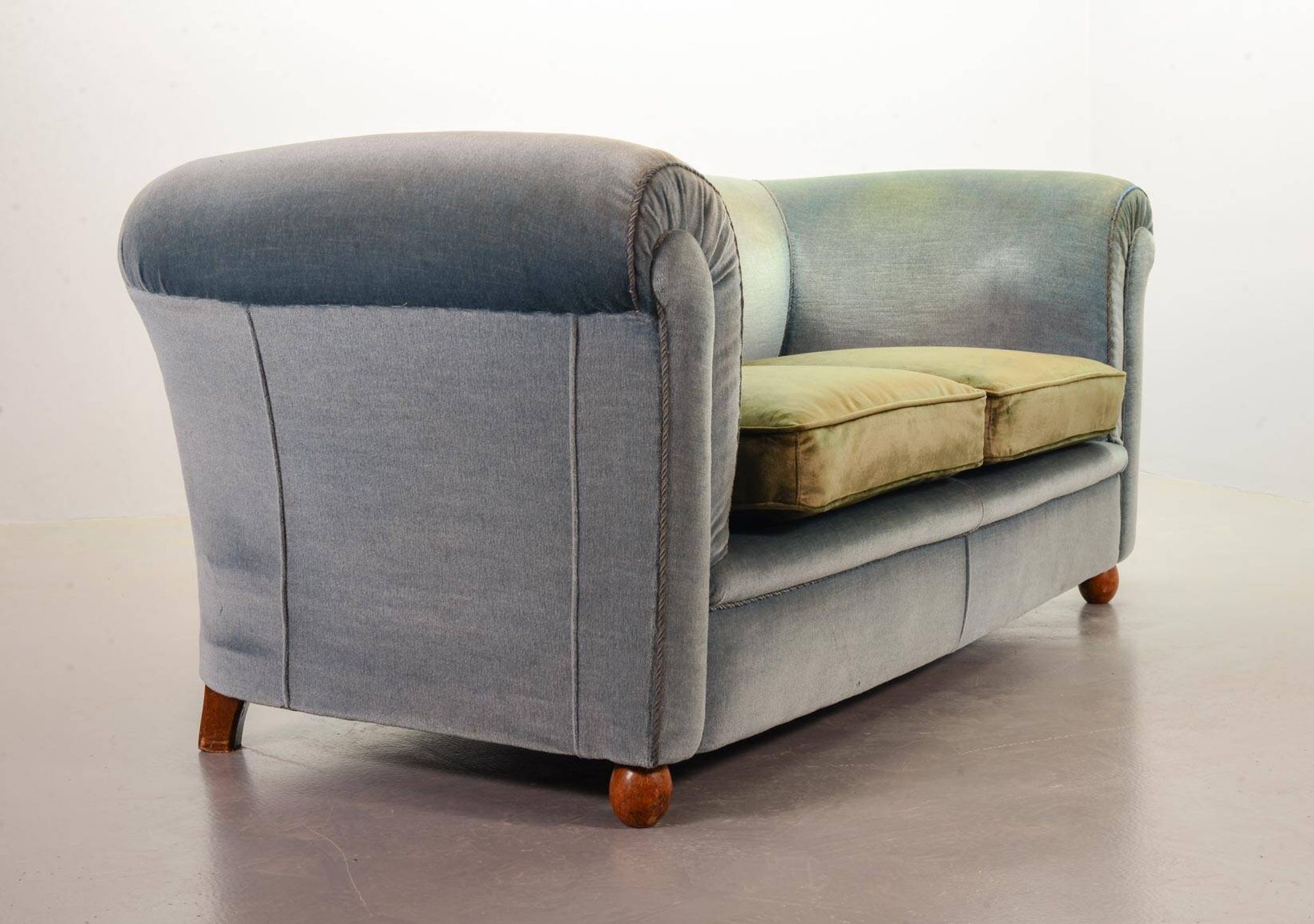 Chesterfield Duotone 2-Seat Sofa in Frosted Blue & Green Velvet 1950s
