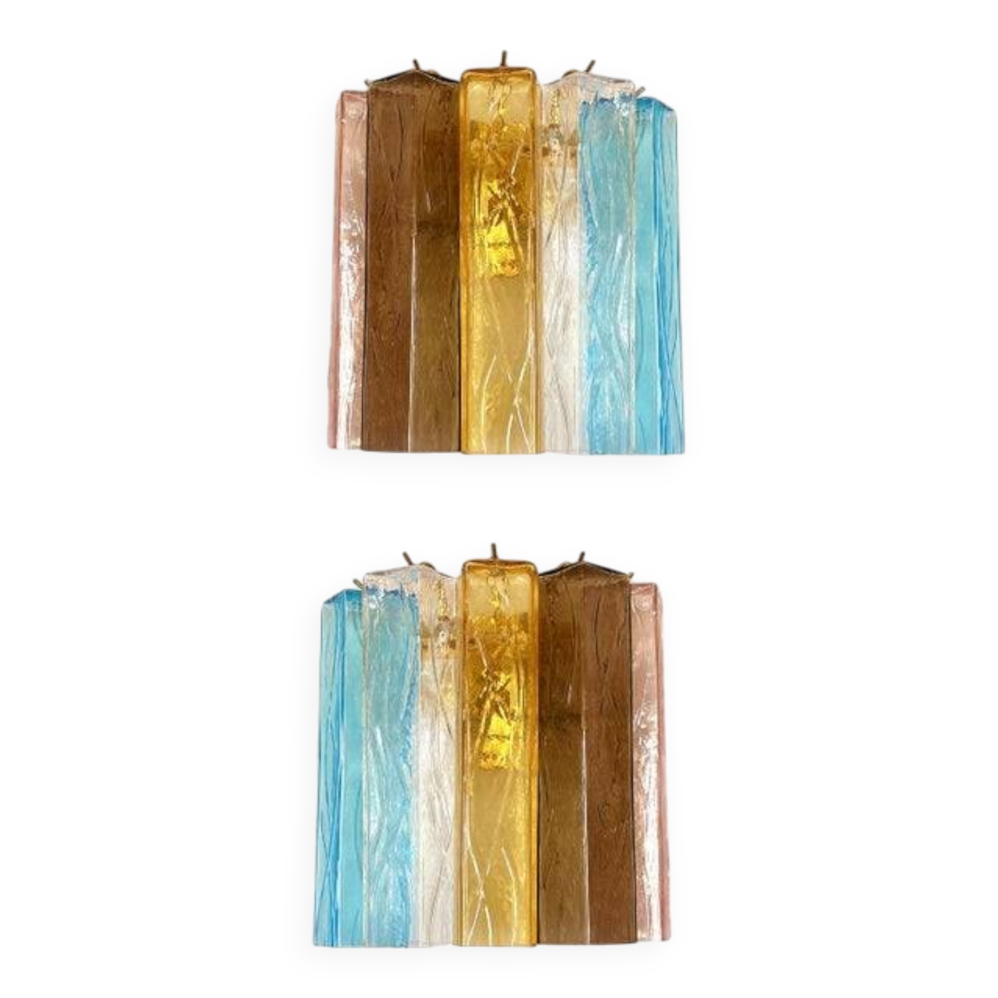 Set of Two Multicolored "Squares Bark" Murano Glass Wall Sconces in Barovia