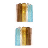 Set of Two Multicolored "Squares Bark" Murano Glass Wall Sconces in Barovia