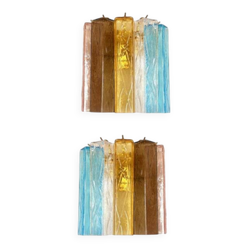 Set of Two Multicolored "Squares Bark" Murano Glass Wall Sconces in Barovie