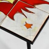 Mid Century Italian Modern Iron Table with Tiled Top and Abstract Motif