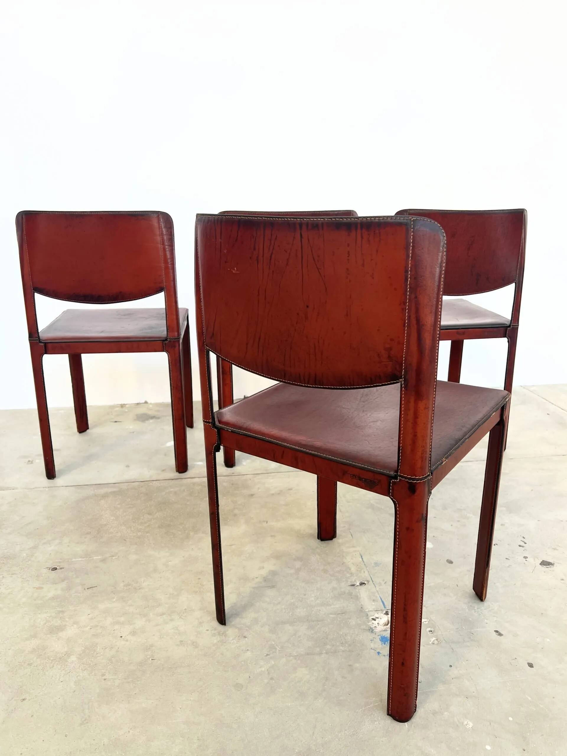 Lot de 4 chaises Matteo Grassi cuir rouge