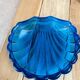 Vintage shell butter dish in silver-plated metal and blue glass – complete