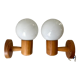 Pair of opline sconces and blond wood pine desgin years 60-70