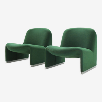 Vintage Alky chairs in original green fabric by Giancarlo Piretti for Castelli