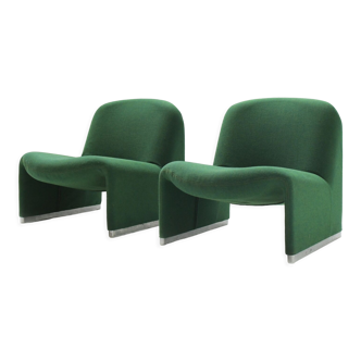 Vintage Alky chairs in original green fabric by Giancarlo Piretti for Castelli