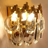 Pair of vintage wall lamps, gold fine gold, crystal, 60s