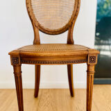 Chaise médaillon bois et rotin