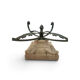 Octagonal Glass Dining Table with Travertine Base and Metal Frame
