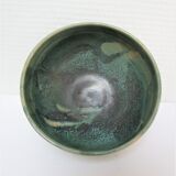 Bowl and round ceramic dish enamelled blue green brown vintage signed vintage
