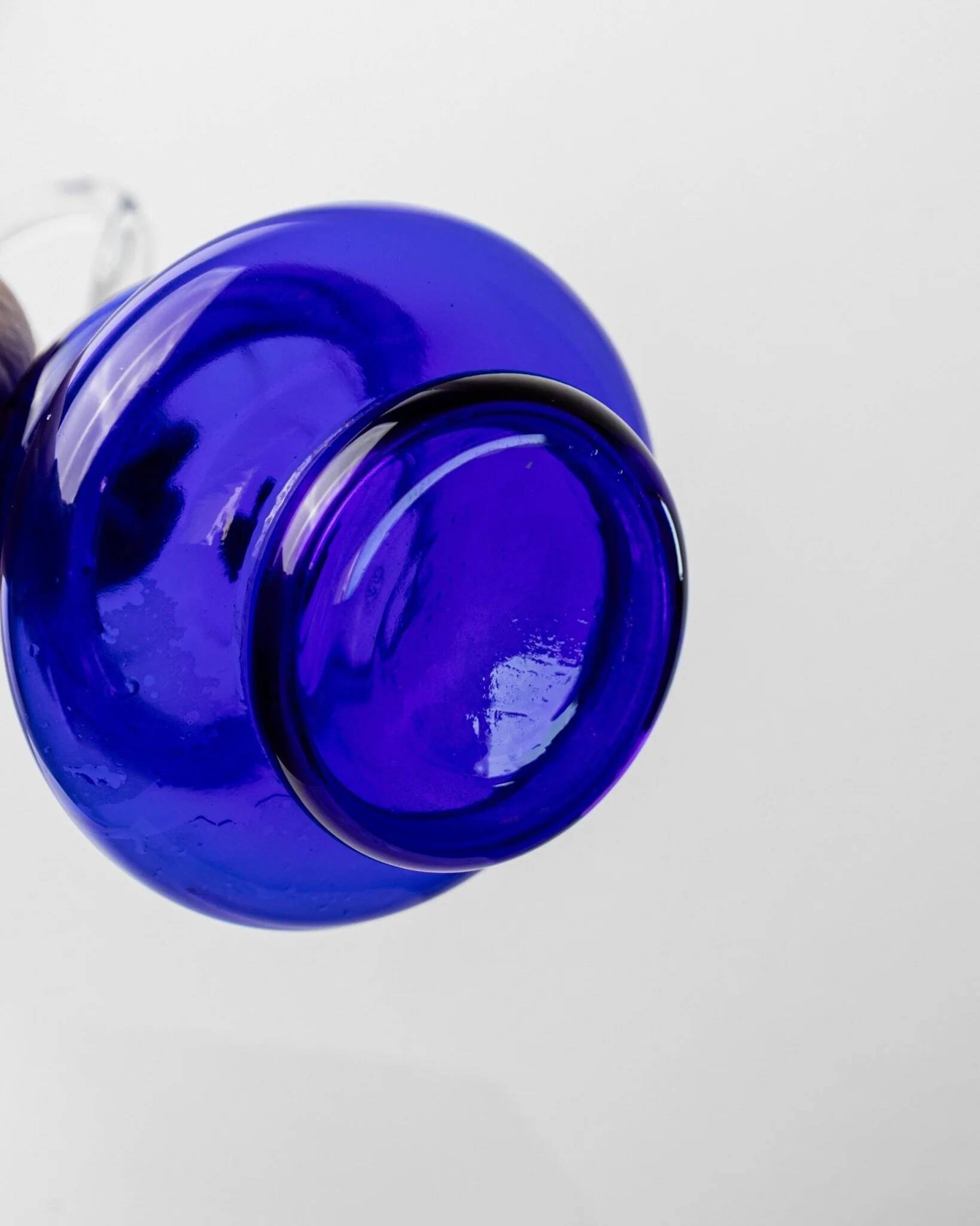 Murano cobalt blue glass carafe with clear handle and stopper - 1960s Italy, vintage mid-century design