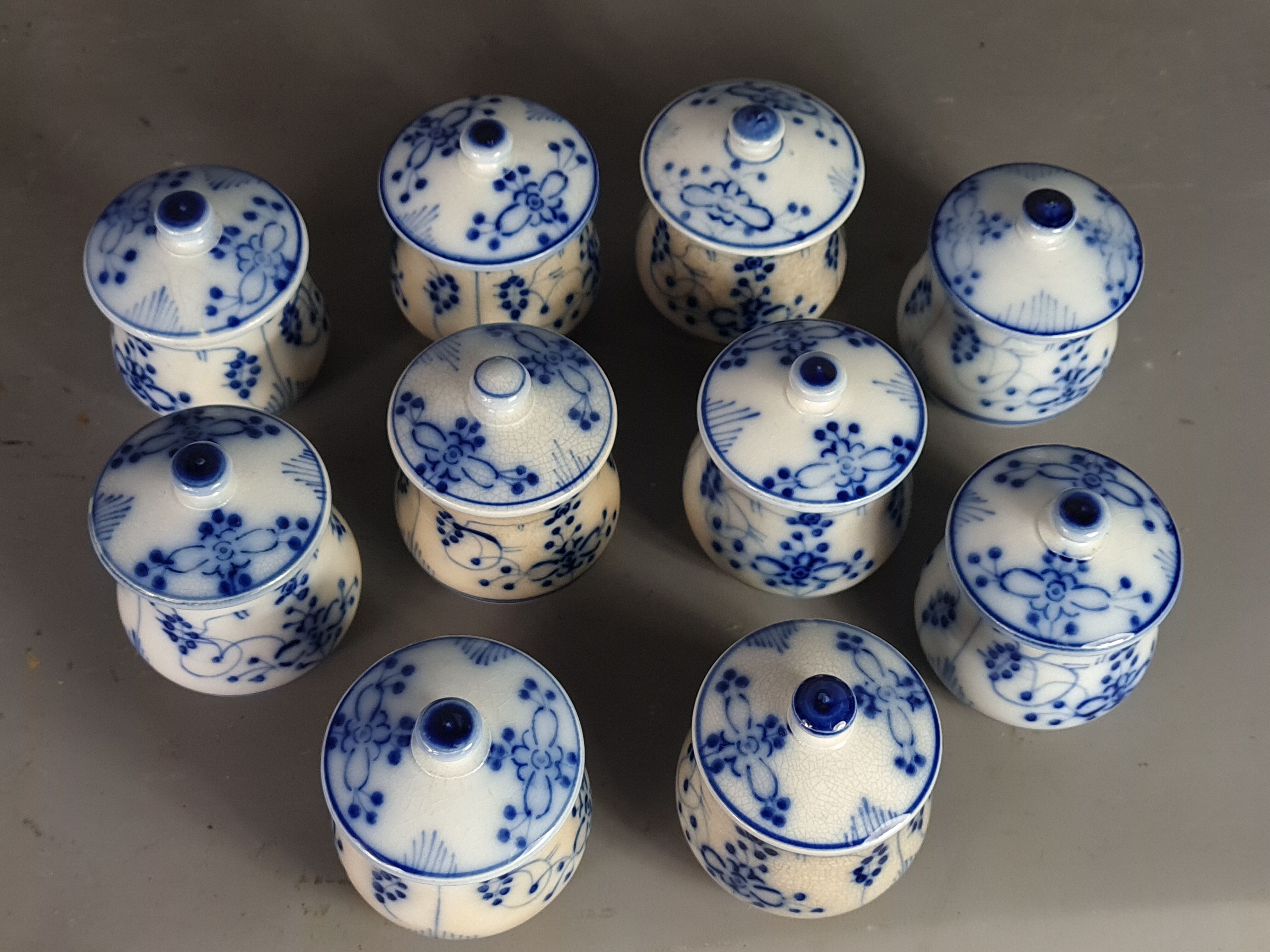 Series of 10 old small earthenware cream jars Digoin Sarreguemines SB