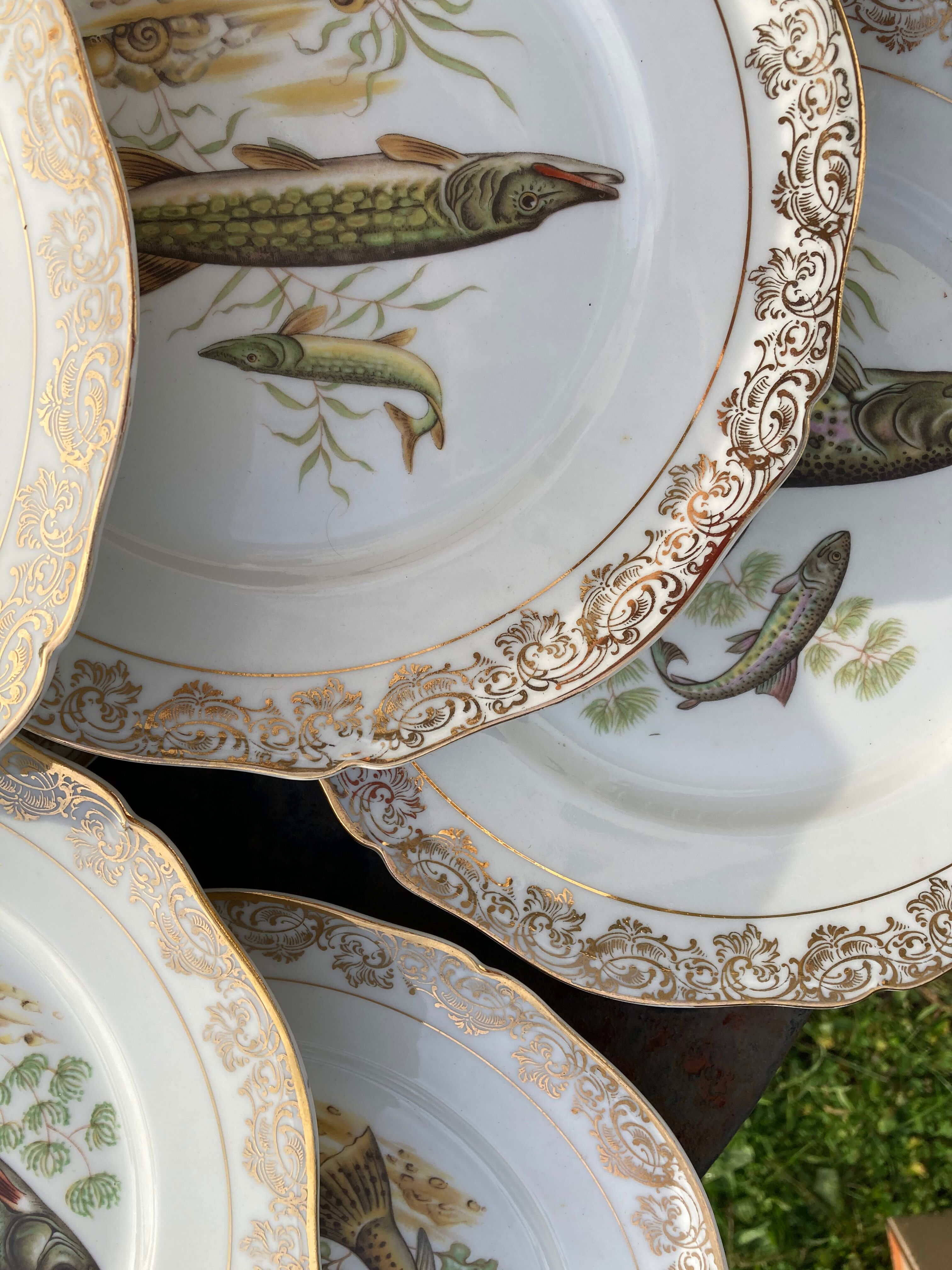 11 vintage Limoges porcelain fish plates
