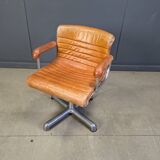 Italian modern steel & leather office chairs by Ettore Sottsass, Poltronova 1970