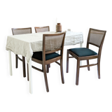 Lot de 4 chaises vintage en bois, cannage viennois et assise noire