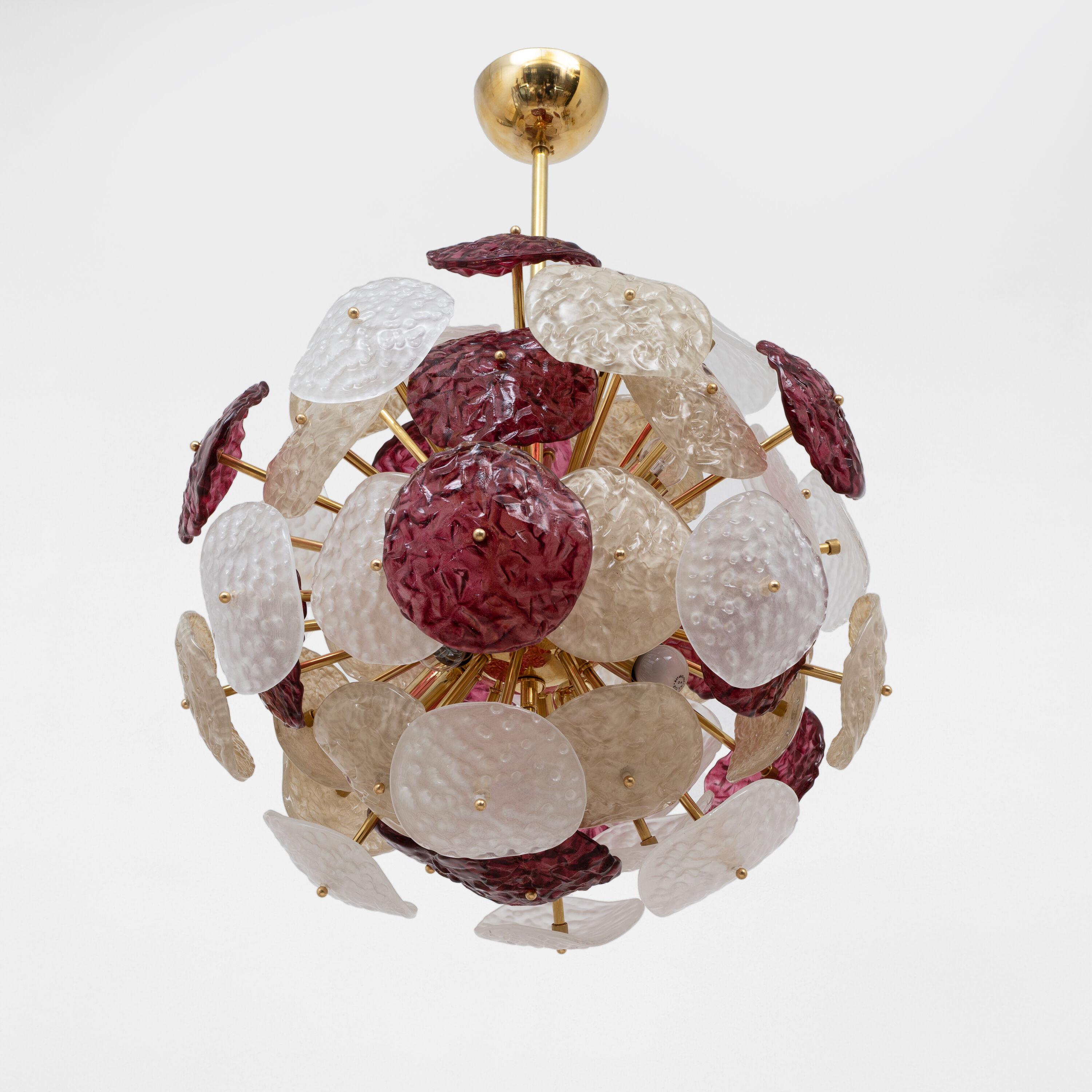 Murano Glass and Brass Sputnik Chandelier Cherry Red, White and Champagne