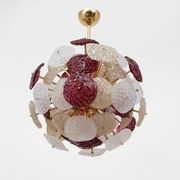 Murano Glass and Brass Sputnik Chandelier Cherry Red, White and Champagne