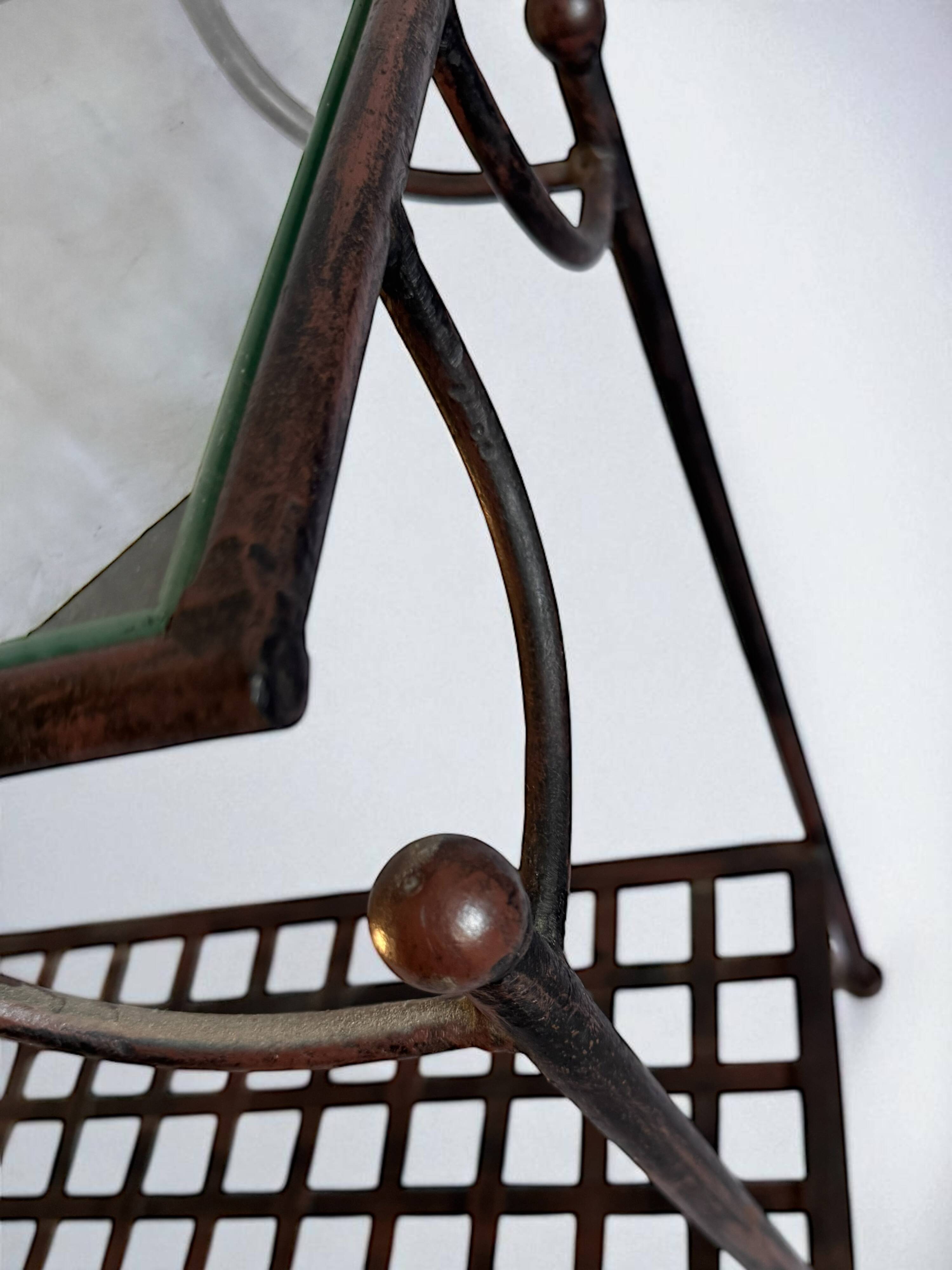 Console en fer forgé et verre, étagère treillis – vintage 70/80