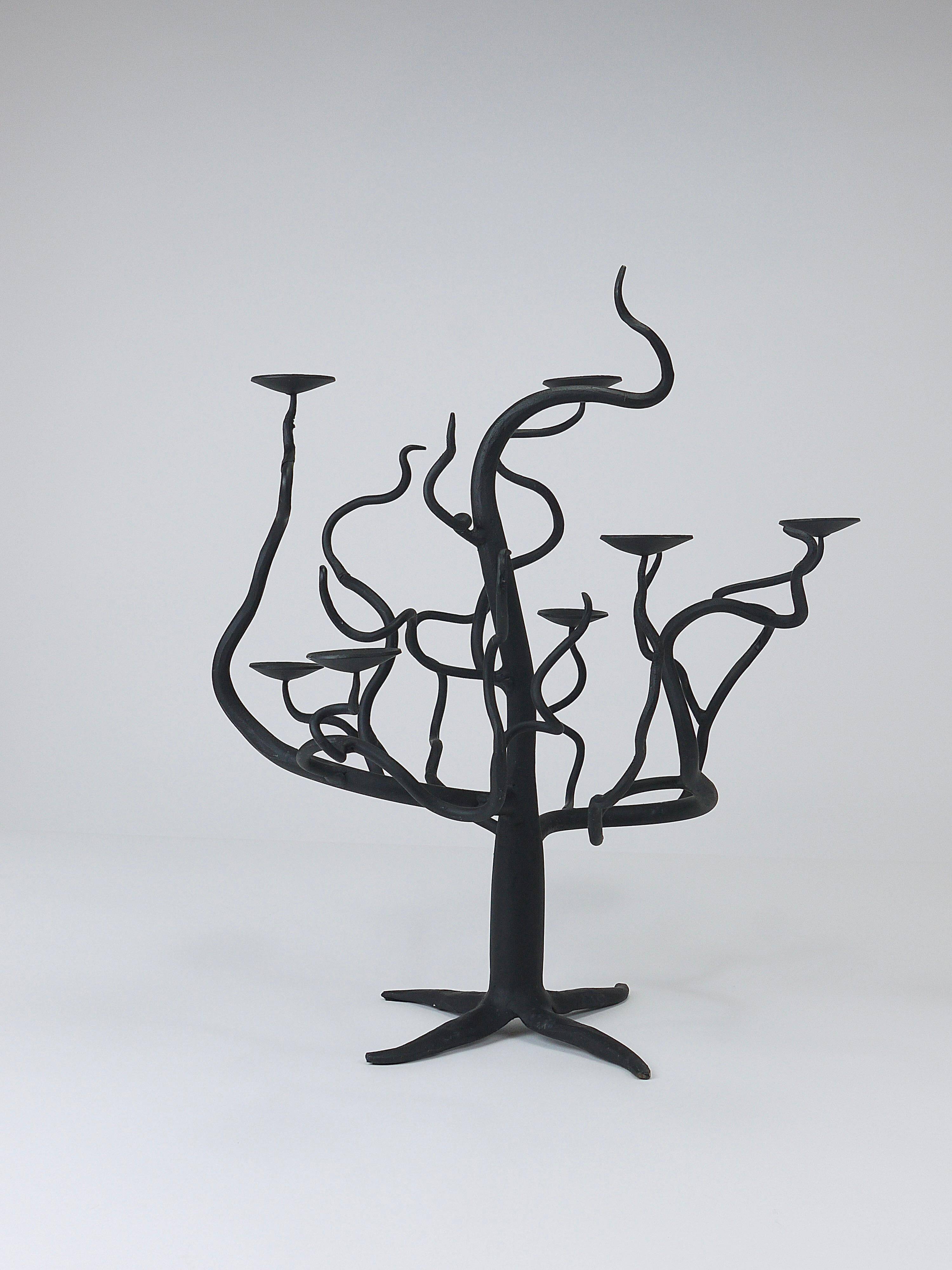 Brutalist Sculptural Chandelier Tree of Life Hand-Forged, 1970s