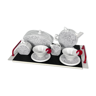 Ceramic tea set by Mas in the Memphis Milano style, 1980s, Set of 7