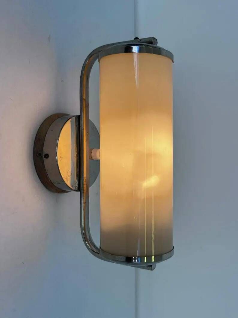Bauhaus Chrome and milk glass Wall Lamp, 1940s - Czechoslovakia