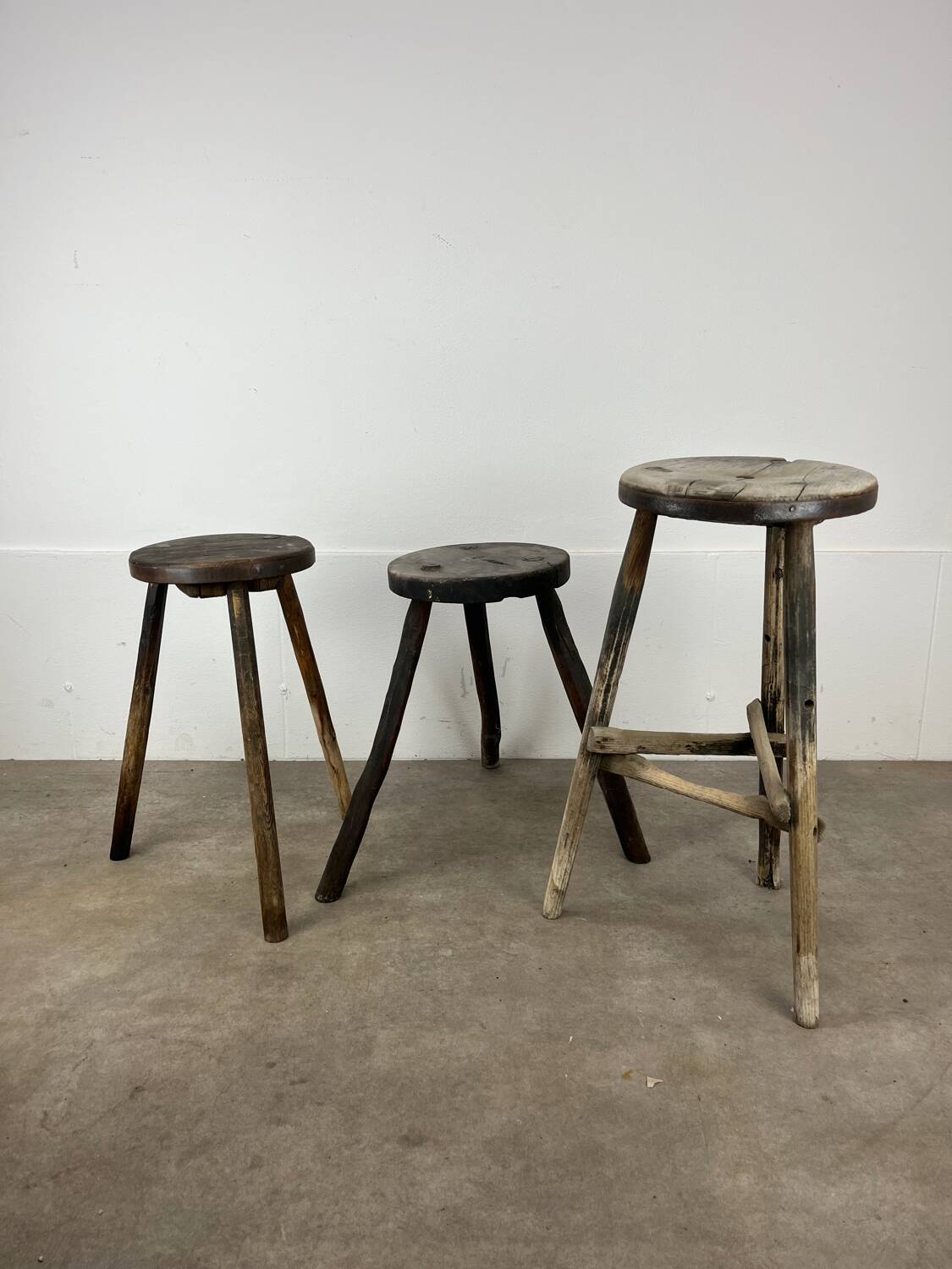 3 primitive stools, folk art