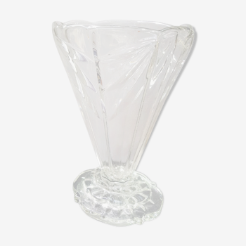 Ancien vase art déco verre moulé transparent décoration vintage