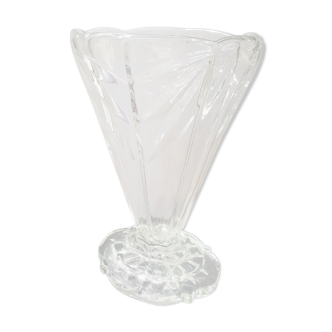 Old art deco vase molded glass transparent vintage decoration