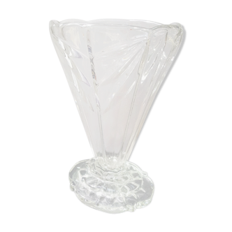 Ancien vase art déco verre moulé transparent décoration vintage