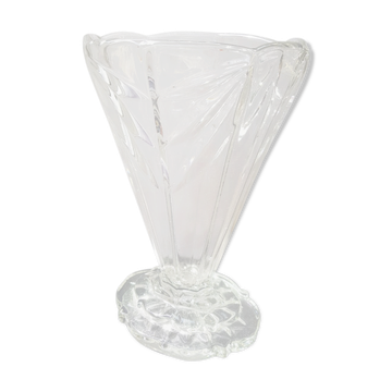 Old art deco vase transparent molded glass vintage decoration