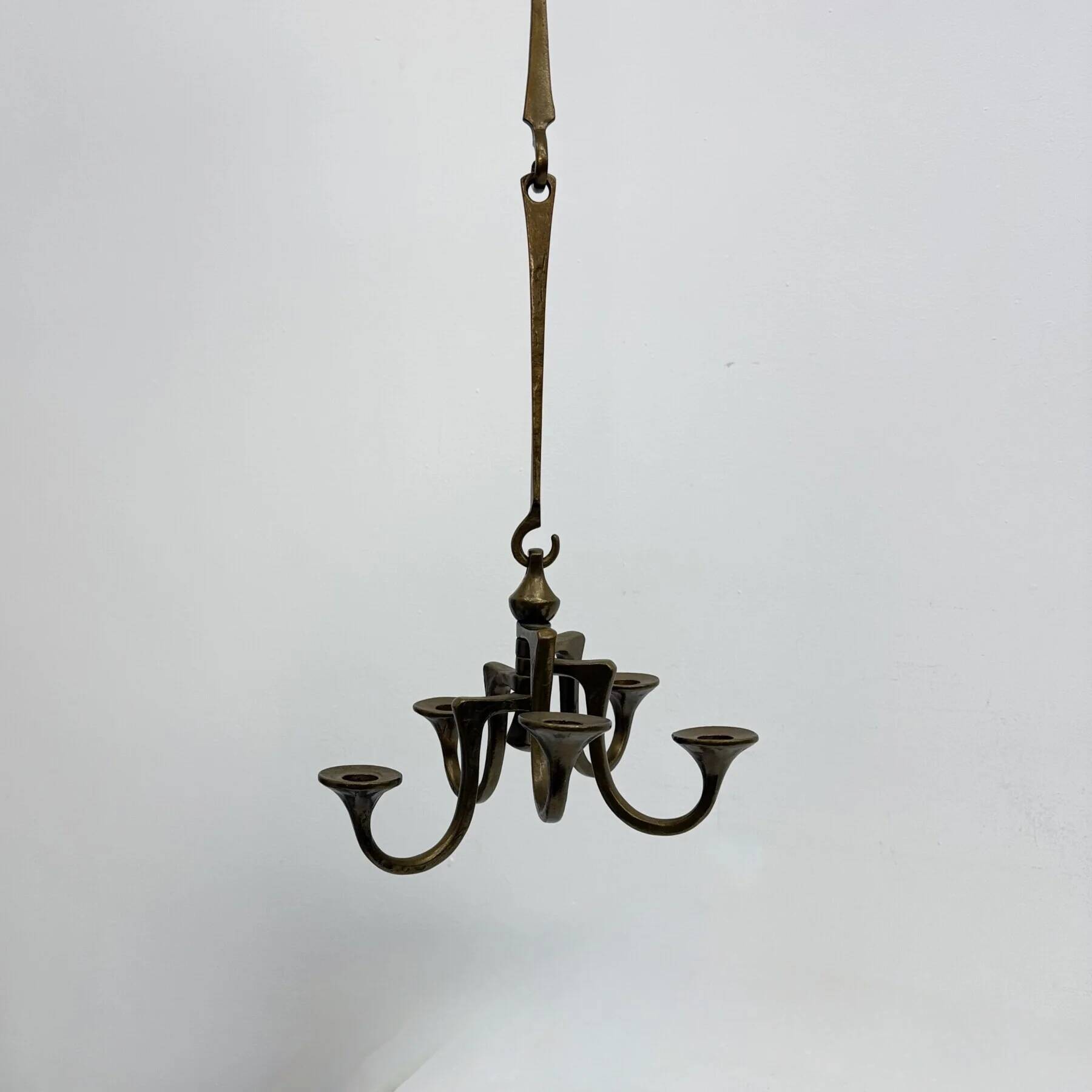 Brutalist bronze hanging chandelier by Michael Harjes, 1970s