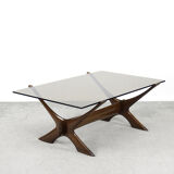 Table basse scandinave en noyer Condoren verre Örebro, années 1960