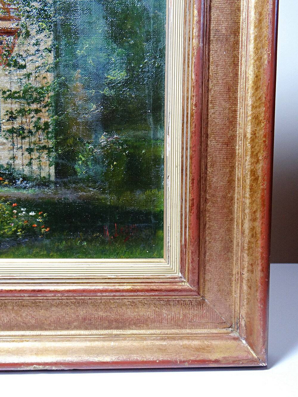 Large painting "Villa Camille" from the 1940s-60s, oil on canvas signed M. Lesoll.