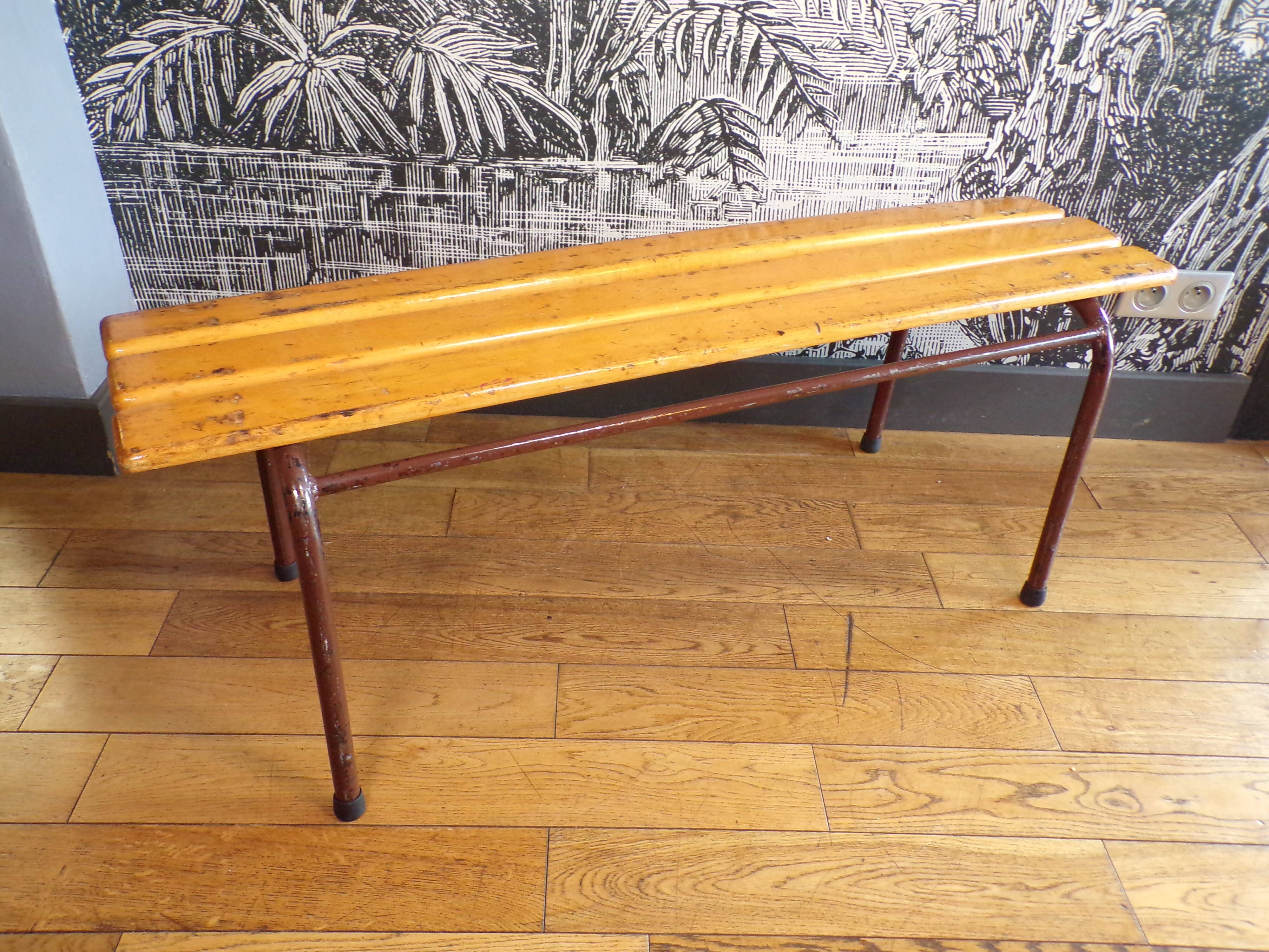 Slatted school bench