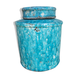 Large tea box in turquoise blue Raku pottery