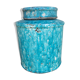 Large tea box in turquoise blue Raku pottery