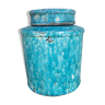 Large tea box in turquoise blue Raku pottery