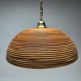 Suspension italienne en laiton doré et bambou tressé, années 1970