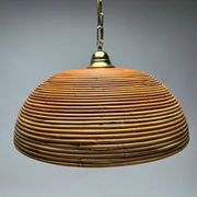 Italian Gilt Brass Rattan Bamboo Wicker Pendant, 1970s