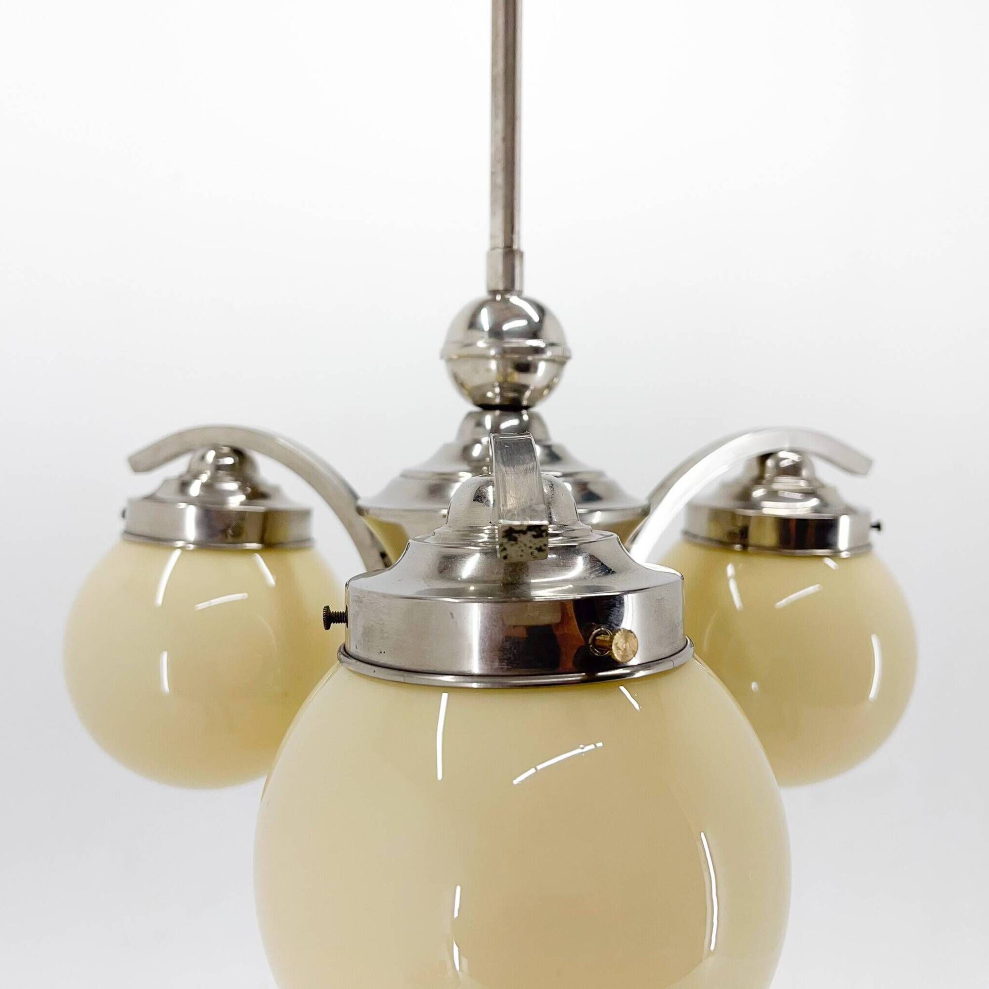Art Deco, Chrome and Champagne Glass Chandelier, 1930s