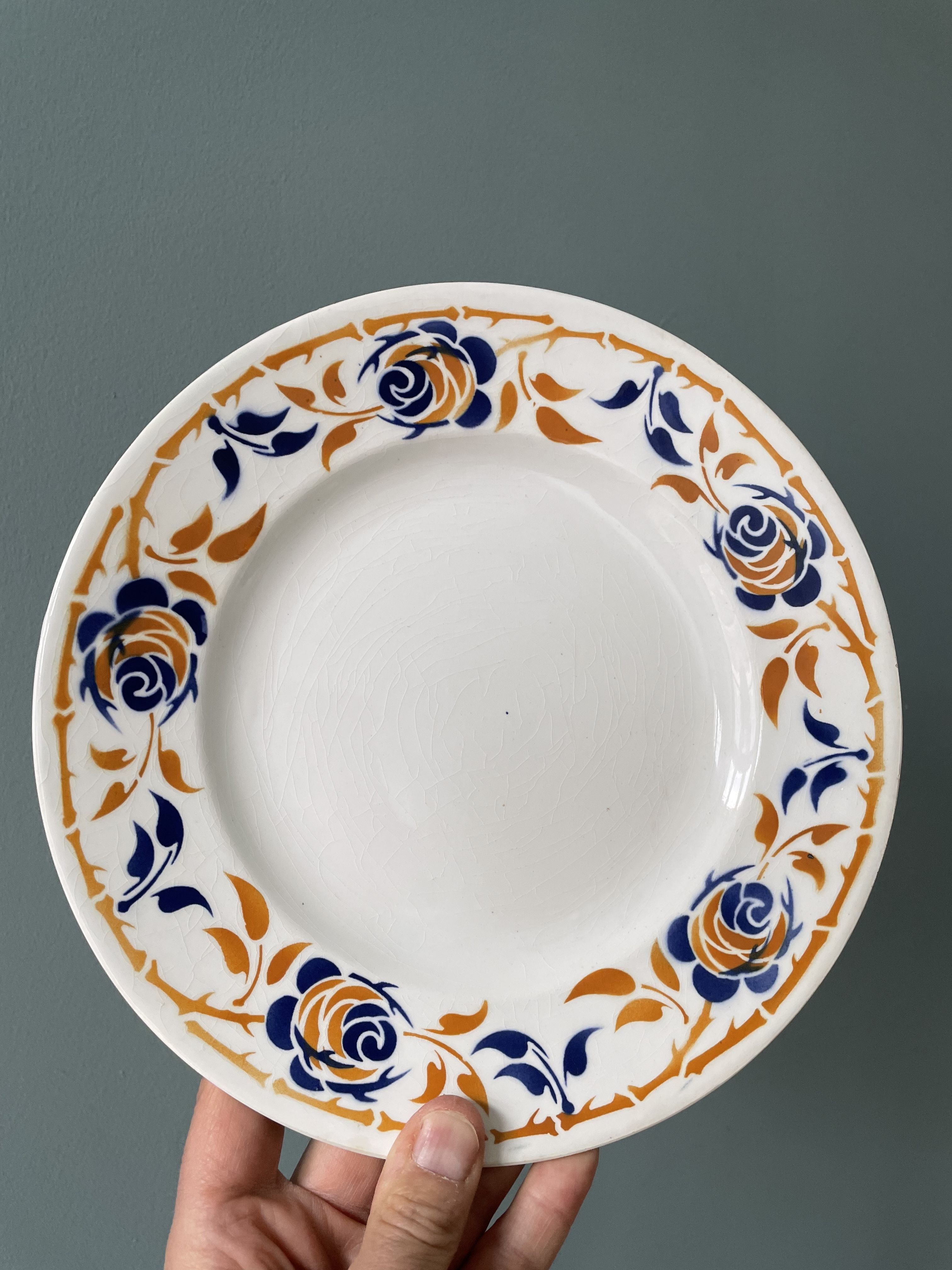 Set of 12 flat plates Terre de Fer in earthenware Moulin des Loups and Hamage, Dijon model