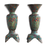 Pair of vases in cloisonné bird early twentieth